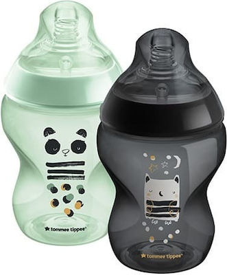 Tommee Tippee Σετ Πλαστικά Μπιμπερό Closer to Nature Κατά των Κολικών με Θηλή Σιλικόνης 260ml για 0+ μηνών 2τμχ Μαύρο - Πράσινο Panda & Owl