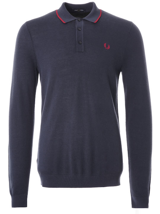 Fred Perry Men's Long Sleeve Sweater Polo Navy Blue