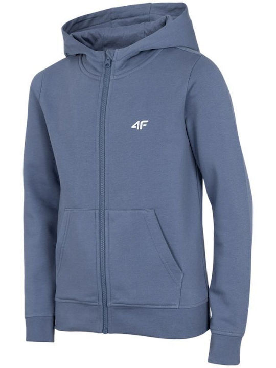 Athletic Kids Sweatshirt Cardigan Cotton with Hood Blue