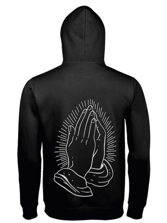 Hoodie Unisex Organic " Praying Hands " Back Print Black