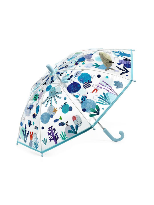 Djeco Kids Curved Handle Umbrella Θάλασσα with Diameter 70cm Light Blue
