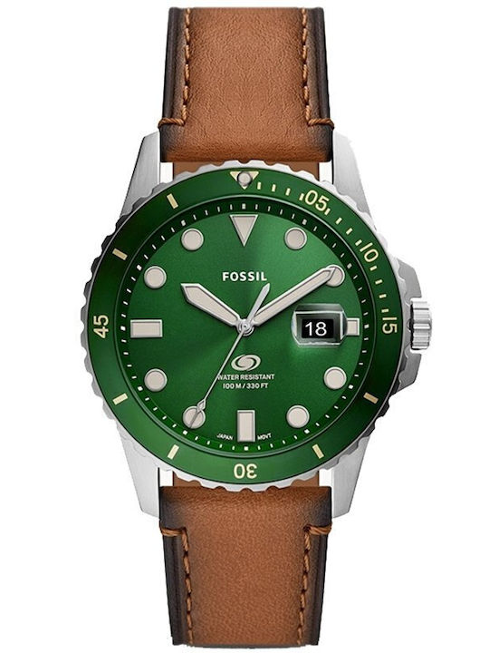 Fossil Ανδρικό Ρολόι 42mm Μπαταρίας με Καφέ Δερμάτινο Λουράκι