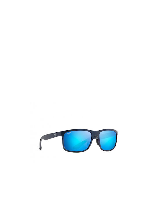 Maui Jim Huelo Men's Sunglasses with Navy Blue Plastic Frame and Blue Polarized Mirror Lens MJ449-03