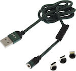 KLGO S-690 Braided / Magnetic USB to Lightning / Type-C / micro USB 1m Cable Green