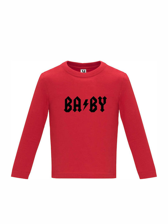 Kids Long Sleeve Top "BABY, ACDC Fan", Red