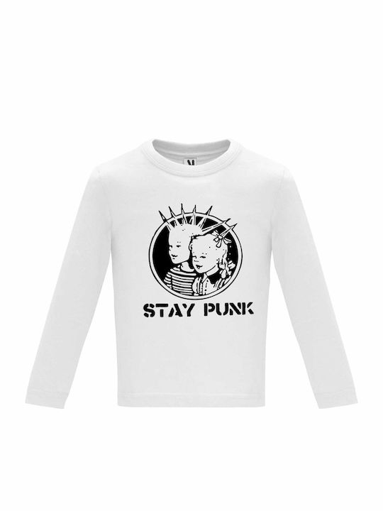 Kinder Langarmshirt "Stay Punk", Weiß