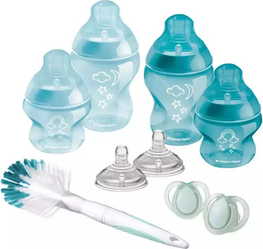 Tommee Tippee Set Plastic Baby Bottles Closer To Nature Anti-Colic with Silicone Teat for 0-6 Months Blue Mint 150ml 9 Pieces