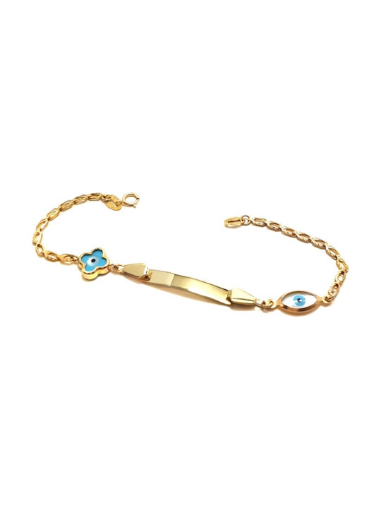 Kids Gold ID Bracelet 14K with Evil Eye for Girl