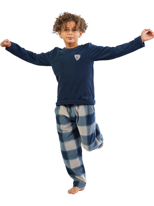 Vienetta Secret Kinder Schlafanzug Winterlich Fleece Marineblau 103131