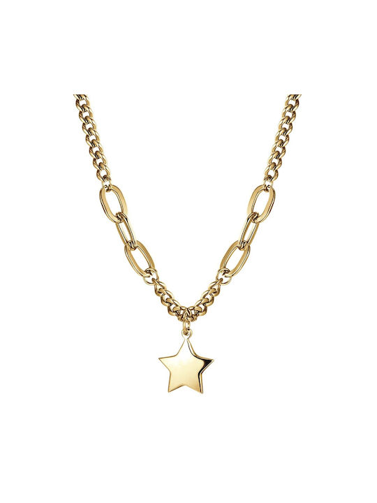 Luca Barra Necklace with design Star from Gold Plated Steel