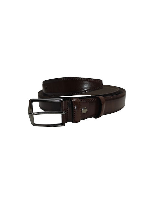 MUCCAS Men's Glossy Faux Leather Belt 3.5cm Dark Brown