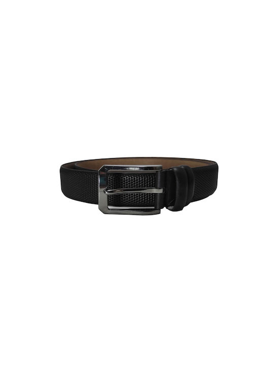 MUCCAS Men's Leather Embossed Belt 3.5cm Black