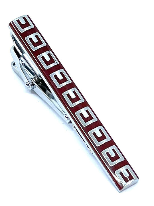 Ασημί Clip Γραβάτας με Μπορντό Σμάλτο 5,5 cm