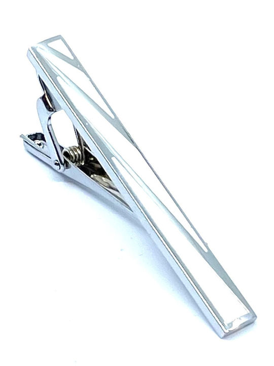 Silberne Krawattenklammer mit weißem Emaille 5,5 cm