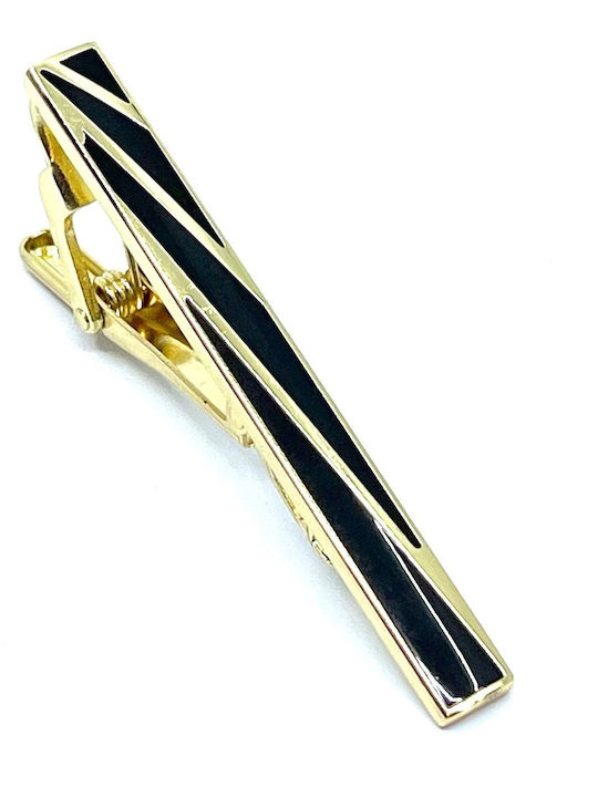 Clips pentru cravată aurii cu email negru de 5.5 cm