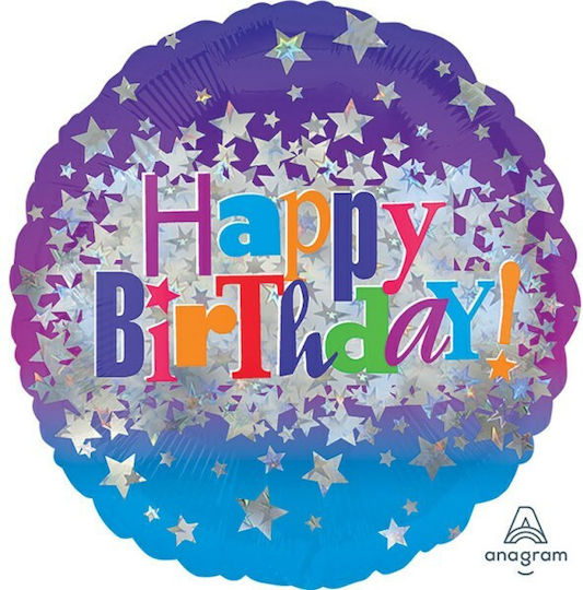 Balloon Foil Round Blue Happy Birthday Bright Stars 45.7cm