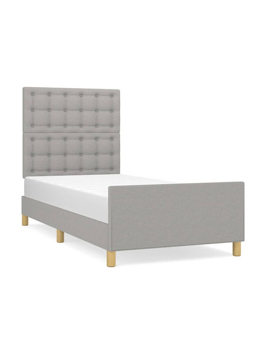 Single Bed Padded with Fabric with Slats Γκρι Α...