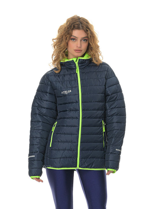 Athlos Sport Norway Women's Short Puffer Jacket for Winter with Hood Navy Blue
