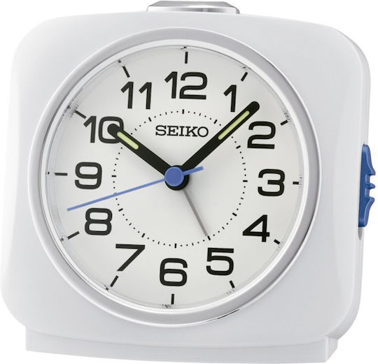 Seiko Geräuschloses Tischuhr mit Zeigern mit Wecker Weiß QHE194W