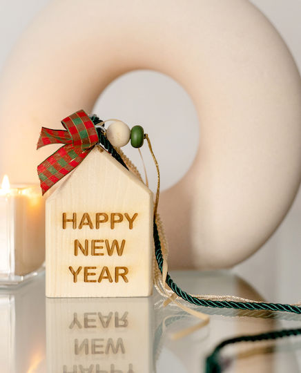 LifeLikes Happy New Year Окачен Гоури Къща Бежов от Дървο 1бр