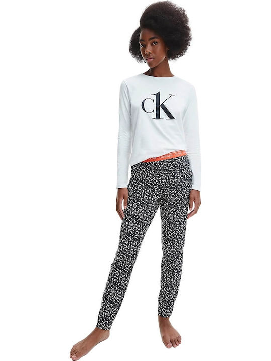Calvin Klein Χειμερινό Γυναικείο Σετ Πιτζάμας Λευκό Ck One