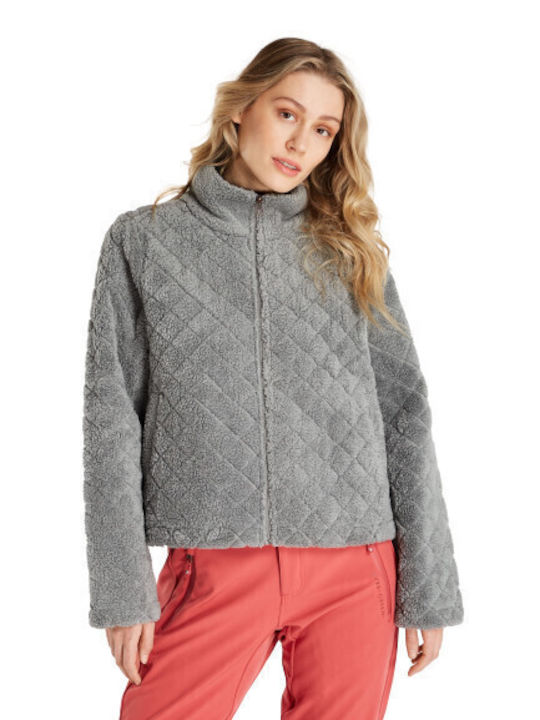 Fleece Γυναικεία Ζακέτα με Φερμουάρ σε Γκρι Χρώμα