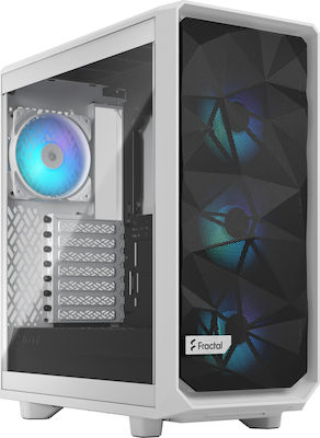 Fractal Design Meshify 2 Compact RGB Gaming Midi Tower Computer Case with Window Panel White TG Clear tint