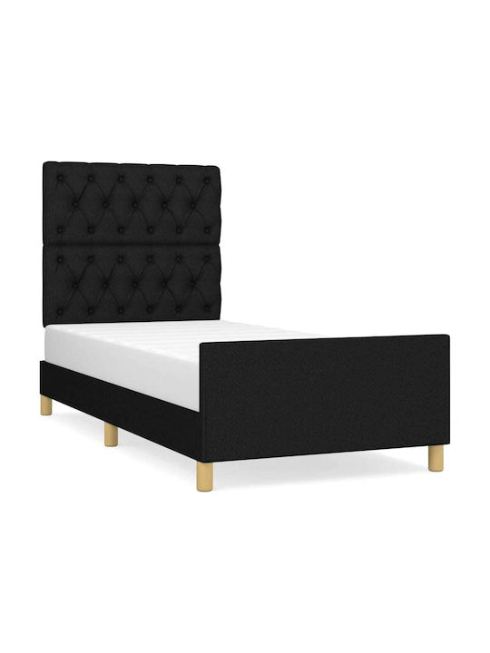 Single Bed Padded with Fabric with Slats Μαύρο 80x200cm