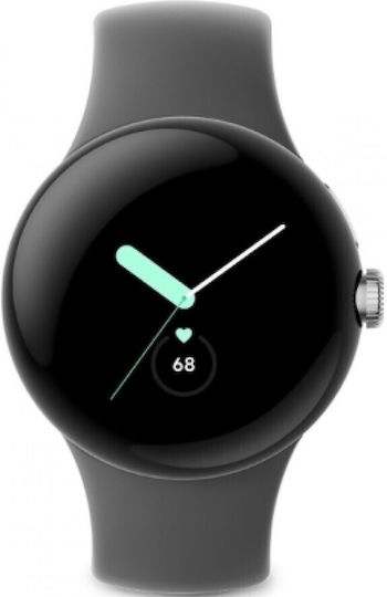 Google Pixel Watch Stainless Steel 41mm with Heart Rate Monitor (Polished Silver case/Charcoal Active band)