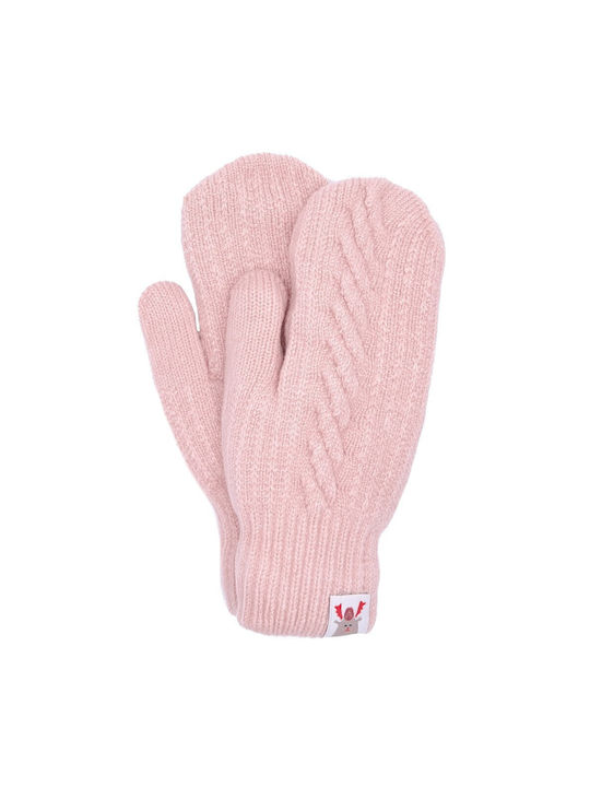 Solid Color Teen Knitted Gloves with Inner Fur Pink