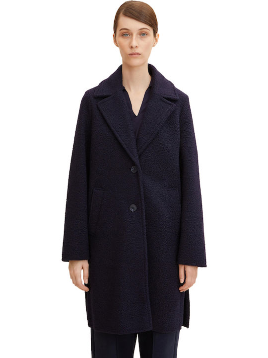 Curly Women's Navy Blue Coat with Buttons
