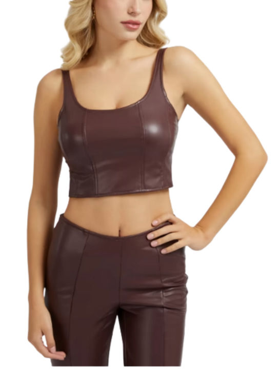 Guess Women's Crop Top Sleeveless Brown