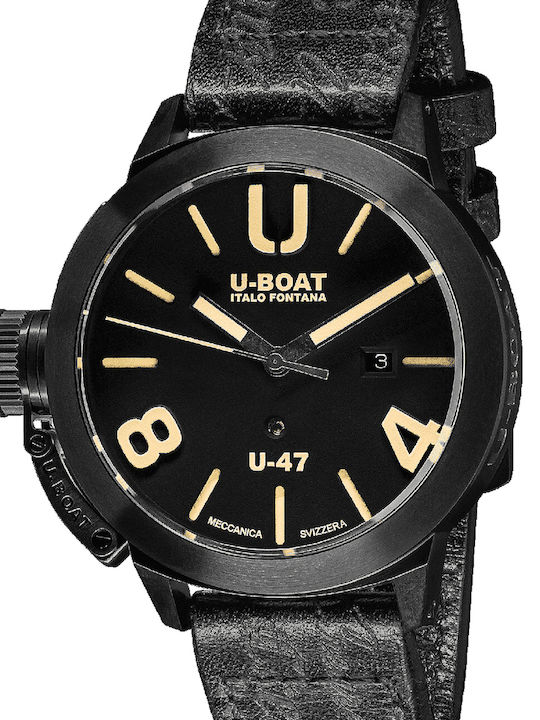 U-Boat Ανδρικό Ρολόι 47mm Αυτόματο με Μαύρο Δερμάτινο Λουράκι