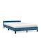 Κρεβάτι Ημίδιπλο Επενδυμένο με Ύφασμα Μπλε με Τάβλες για Στρώμα 120x200cm