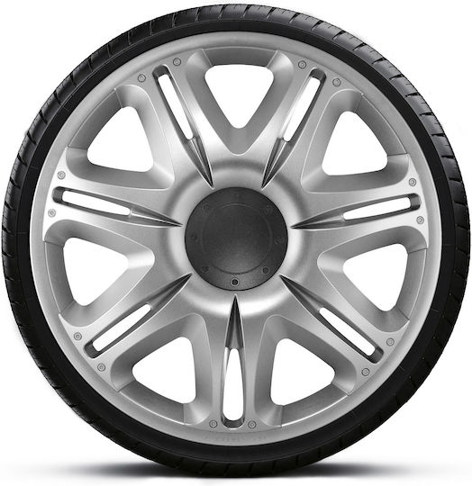 J-Tec Car Hubcap Set Nascar 13" 4pcs Silver