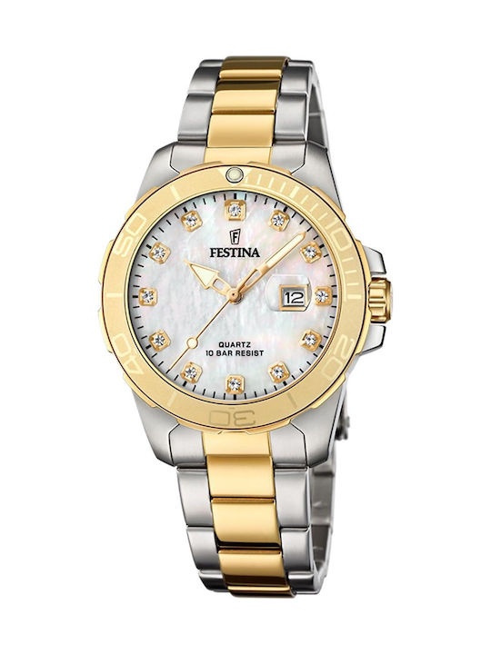 Festina Watch Chronograph with Gold Metal Bracelet