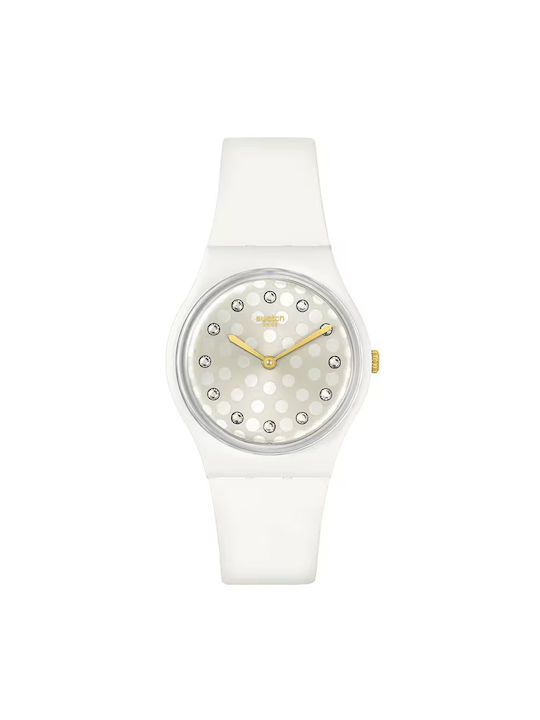 Swatch Sparkle Shine Watch with White Rubber Strap