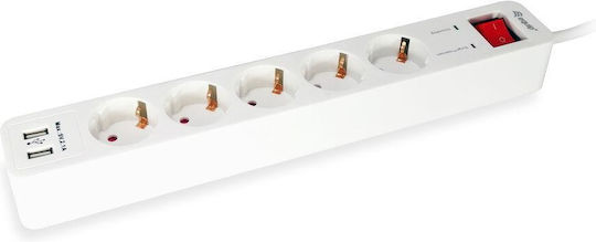Equip Power Strip with Surge Protection 5 Positions with 2 USB-A, Switch and Cable 1.5m