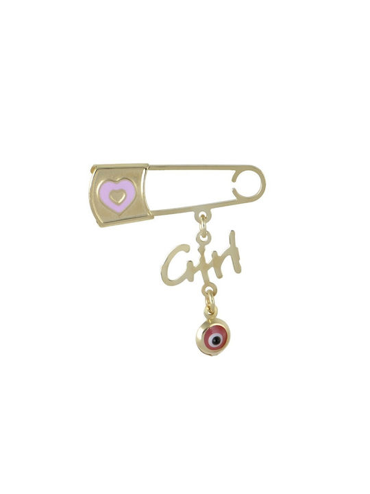 9K gold pendant with safety pin and eye with multicoloured enamel (FY000143)