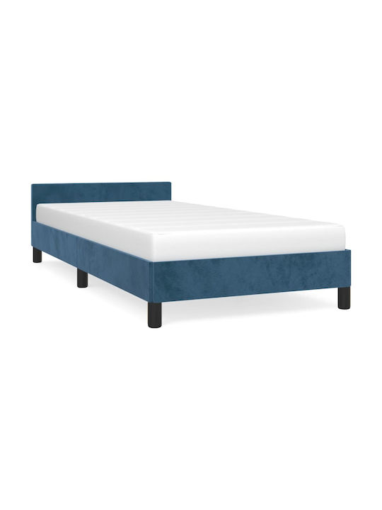 Κρεβάτι Μονό Επενδυμένο με Ύφασμα Σκούρο Μπλε με Τάβλες για Στρώμα 90x200cm