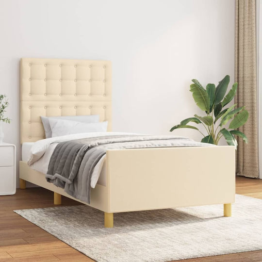 Pat Single Tapițat cu Material Crem pentru Saltea 100x200cm