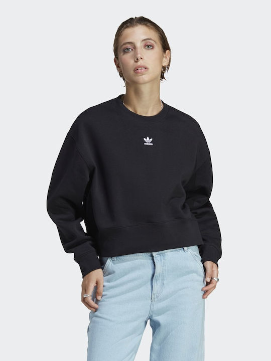 Adidas Adicolor Essentials Cropped Γυναικείο Φούτερ με Κουκούλα Μαύρο