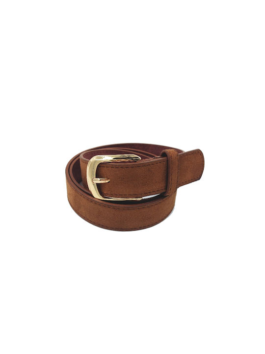 Women's suede leather belt with gold buckle in tan color