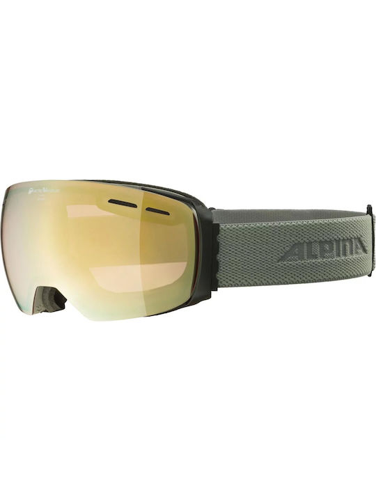 Alpina Granby QVM Ski & Snowboard Goggles Kids Gray with Lens in Gold Color