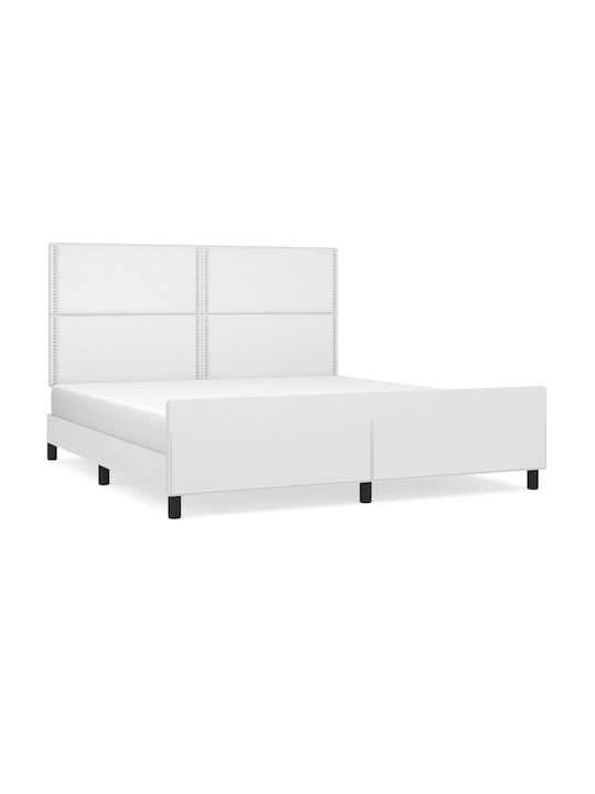 King Size Leather Upholstered Bed in White with Slats for Mattress 180x200cm