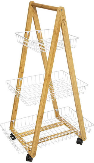 5Five Τρόλεϊ Κουζίνας Ξύλινο 3 Θέσεων Λευκό 55x35.5x54.5cm