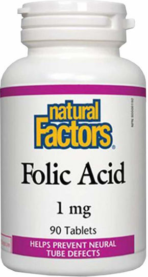 Natural Factors Acid Folic Vitamin for Nervous System Health 1mg 90 Tablets