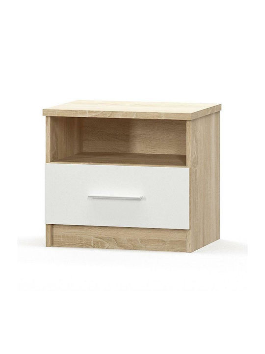 Geneva Wooden Bedside Table Φυσικό / Λευκό 50x37x45.5cm