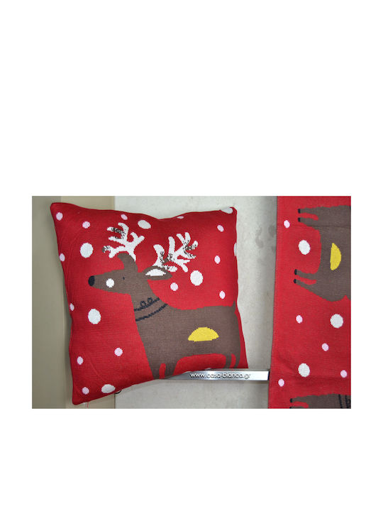 Liolios Home Deer Χριστουγεννιάτικο Διακοσμητικό Μαξιλάρι Τετράγωνο Κόκκινο 50x50εκ.