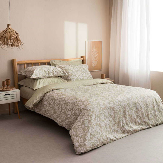 Vesta Home Duvet Cover Set Cotton Satin King Size with 2 Pillowcases 260x240 Sanel 1 Khaki / Olive